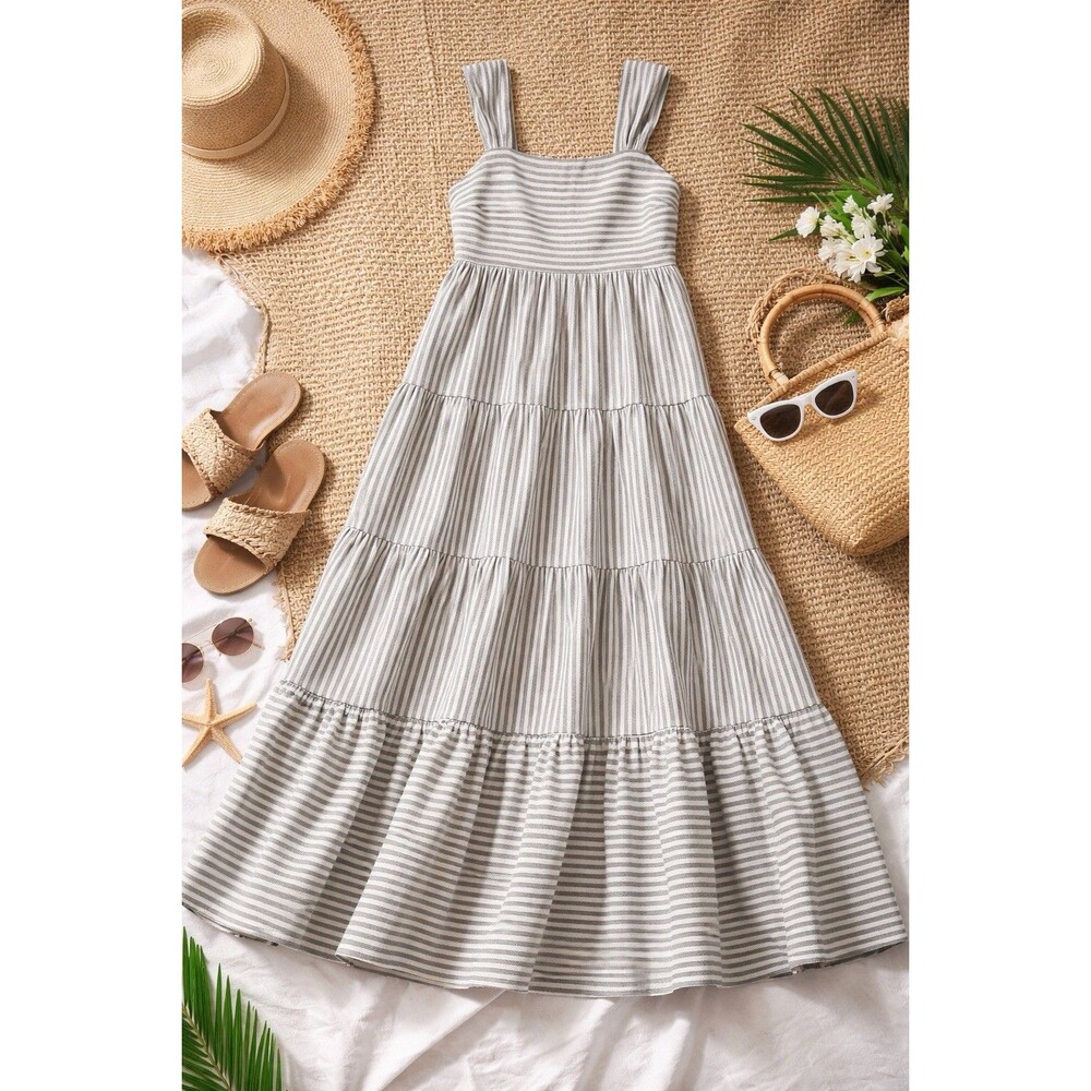 Madewell Striped Tiered Maxi Dress Smocked Hemp Cotton Boho